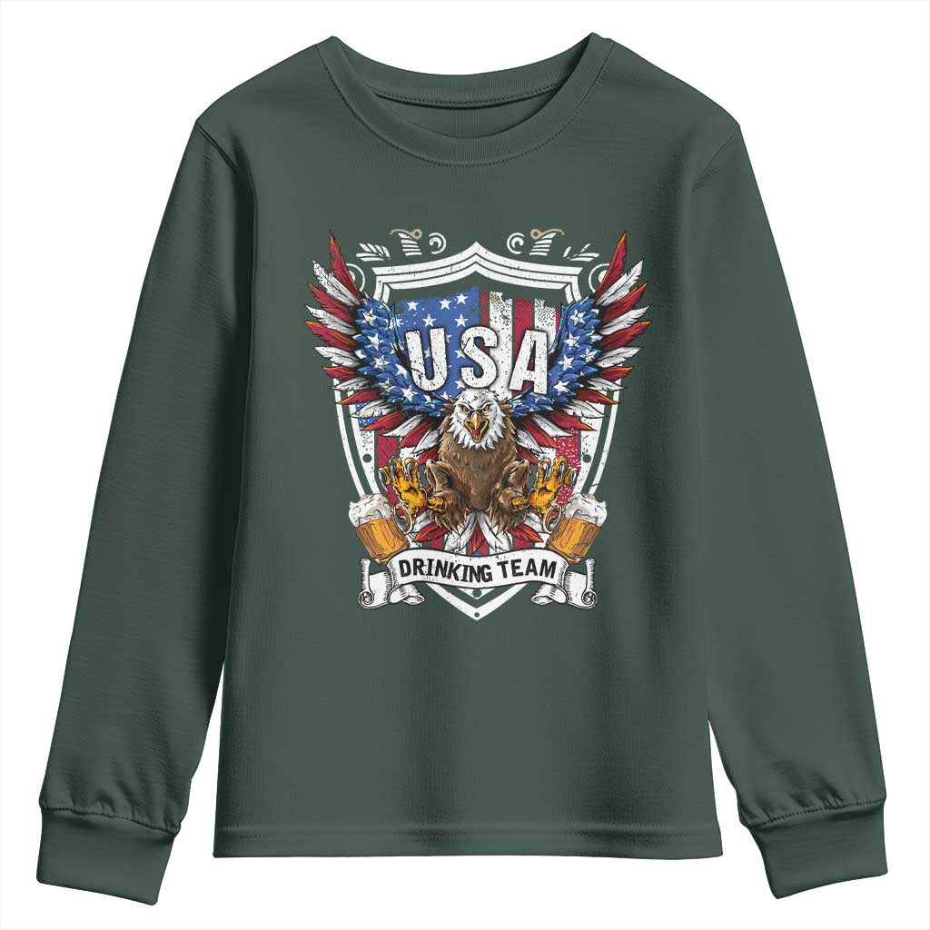 USA Drinking Team Youth Sweatshirt TS09 Dark Forest Green Print Your Wear