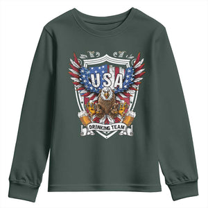 USA Drinking Team Youth Sweatshirt TS09 Dark Forest Green Print Your Wear