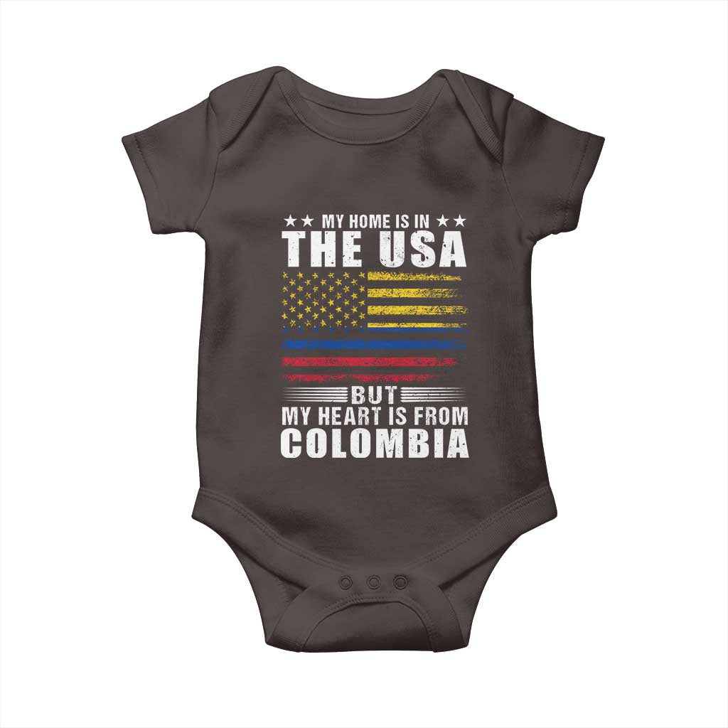 Colombian American Baby Onesie My Home Is In The USA But My Heart Is From Colombia TS09 Dark Chocolate Print Your Wear