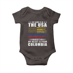 Colombian American Baby Onesie My Home Is In The USA But My Heart Is From Colombia TS09 Dark Chocolate Print Your Wear