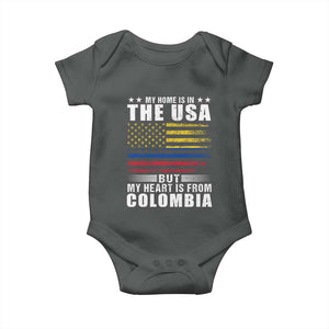 Colombian American Baby Onesie My Home Is In The USA But My Heart Is From Colombia TS09 Dark Heather Print Your Wear