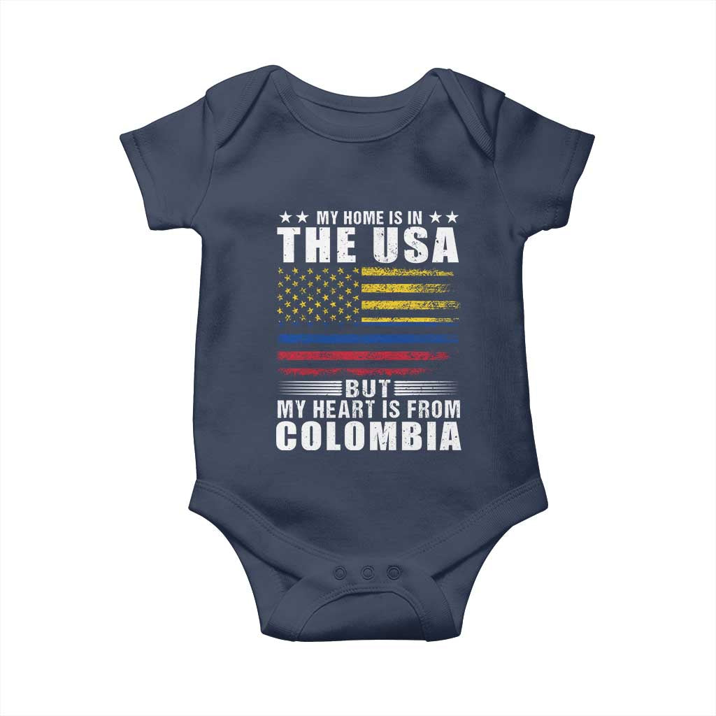 Colombian American Baby Onesie My Home Is In The USA But My Heart Is From Colombia TS09 Navy Print Your Wear