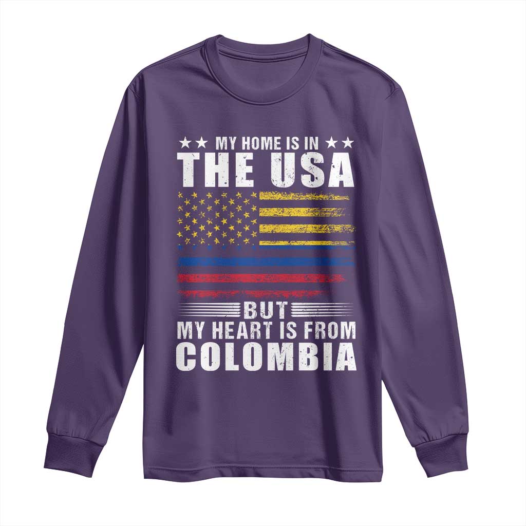 Colombian American Long Sleeve Shirt My Home Is In The USA But My Heart Is From Colombia TS09 Purple Print Your Wear