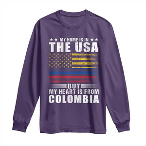 Colombian American Long Sleeve Shirt My Home Is In The USA But My Heart Is From Colombia TS09 Purple Print Your Wear