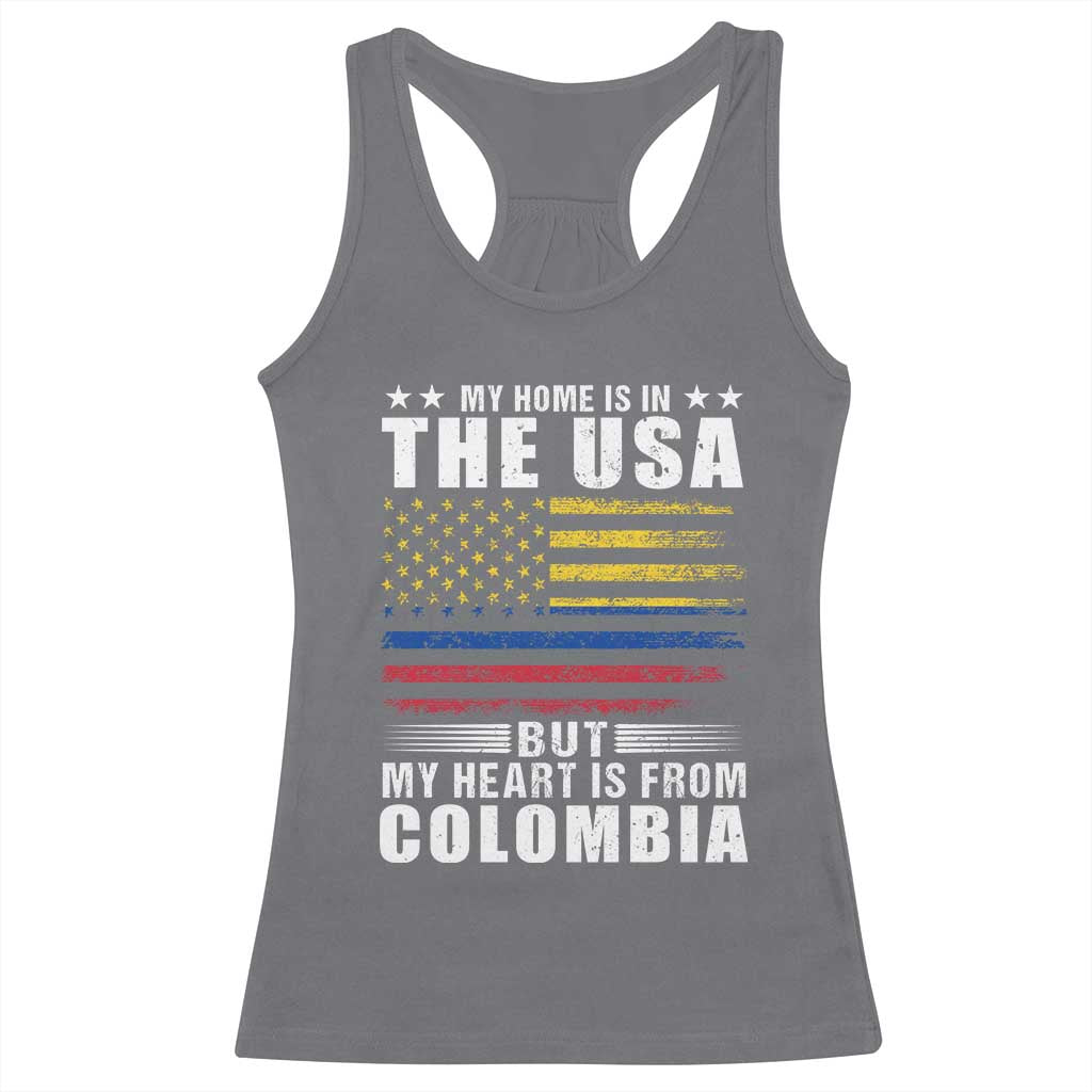 Colombian American Racerback Tank Top My Home Is In The USA But My Heart Is From Colombia TS09 Charcoal Print Your Wear