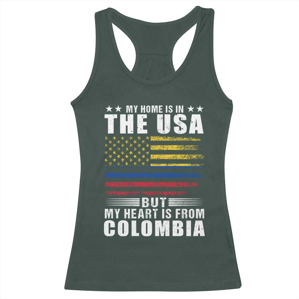 Colombian American Racerback Tank Top My Home Is In The USA But My Heart Is From Colombia TS09 Dark Forest Green Print Your Wear