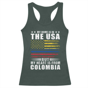 Colombian American Racerback Tank Top My Home Is In The USA But My Heart Is From Colombia TS09 Dark Forest Green Print Your Wear