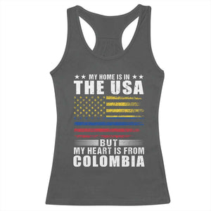Colombian American Racerback Tank Top My Home Is In The USA But My Heart Is From Colombia TS09 Dark Heather Print Your Wear