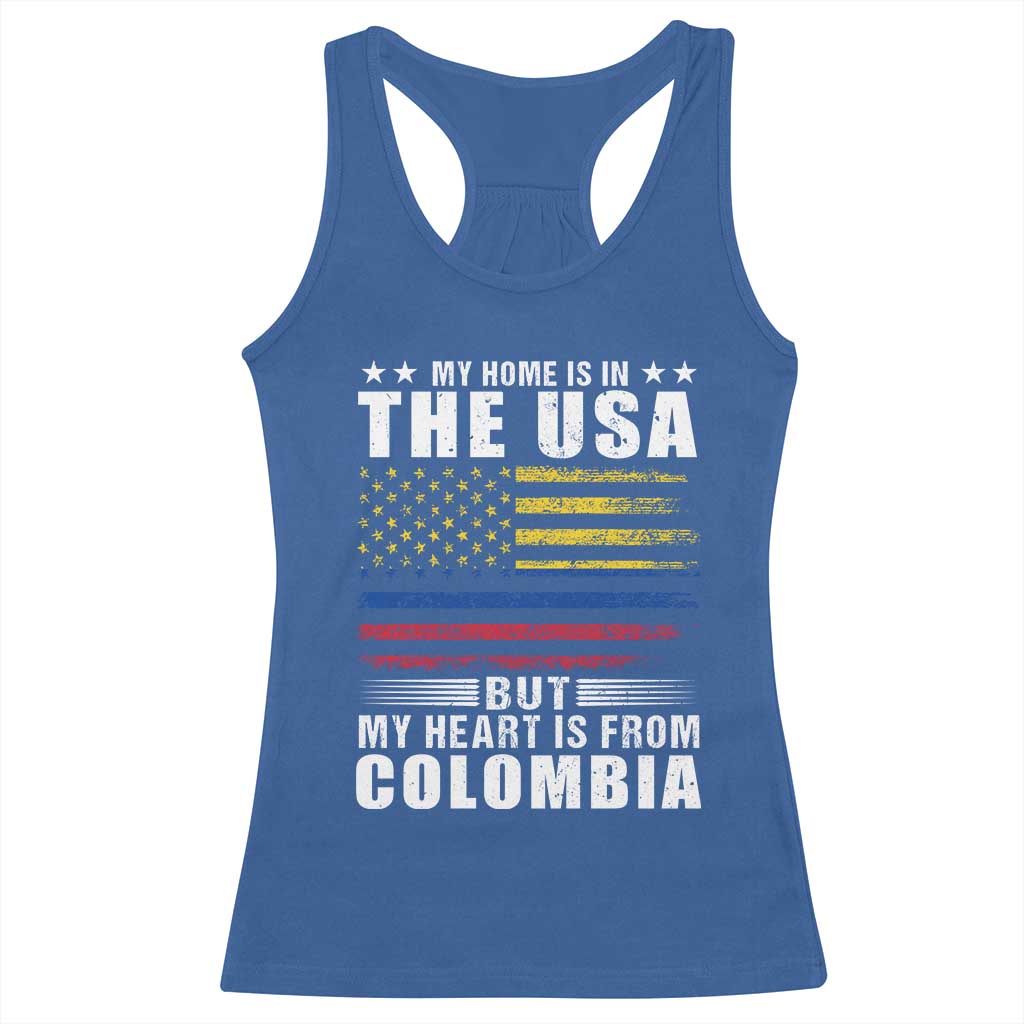 Colombian American Racerback Tank Top My Home Is In The USA But My Heart Is From Colombia TS09 Royal Blue Print Your Wear
