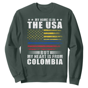 Colombian American Sweatshirt My Home Is In The USA But My Heart Is From Colombia TS09 Dark Forest Green Print Your Wear