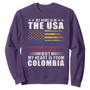 Colombian American Sweatshirt My Home Is In The USA But My Heart Is From Colombia TS09 Purple Print Your Wear