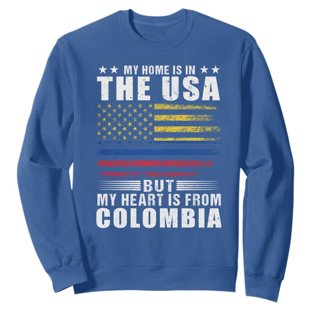 Colombian American Sweatshirt My Home Is In The USA But My Heart Is From Colombia TS09 Royal Blue Print Your Wear