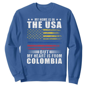 Colombian American Sweatshirt My Home Is In The USA But My Heart Is From Colombia TS09 Royal Blue Print Your Wear