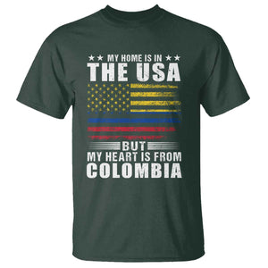Colombian American T Shirt My Home Is In The USA But My Heart Is From Colombia TS09 Dark Forest Green Print Your Wear