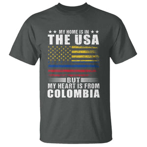 Colombian American T Shirt My Home Is In The USA But My Heart Is From Colombia TS09 Dark Heather Print Your Wear