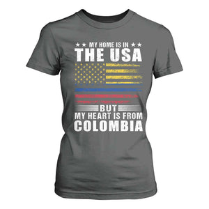 Colombian American T Shirt For Women My Home Is In The USA But My Heart Is From Colombia TS09 Dark Heather Print Your Wear