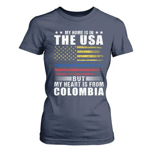 Colombian American T Shirt For Women My Home Is In The USA But My Heart Is From Colombia TS09 Navy Print Your Wear
