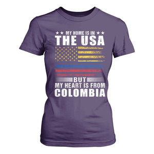 Colombian American T Shirt For Women My Home Is In The USA But My Heart Is From Colombia TS09 Purple Print Your Wear