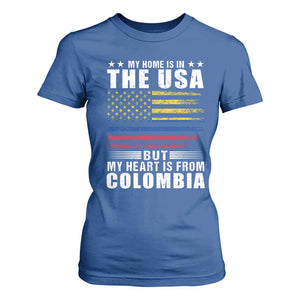 Colombian American T Shirt For Women My Home Is In The USA But My Heart Is From Colombia TS09 Royal Blue Print Your Wear