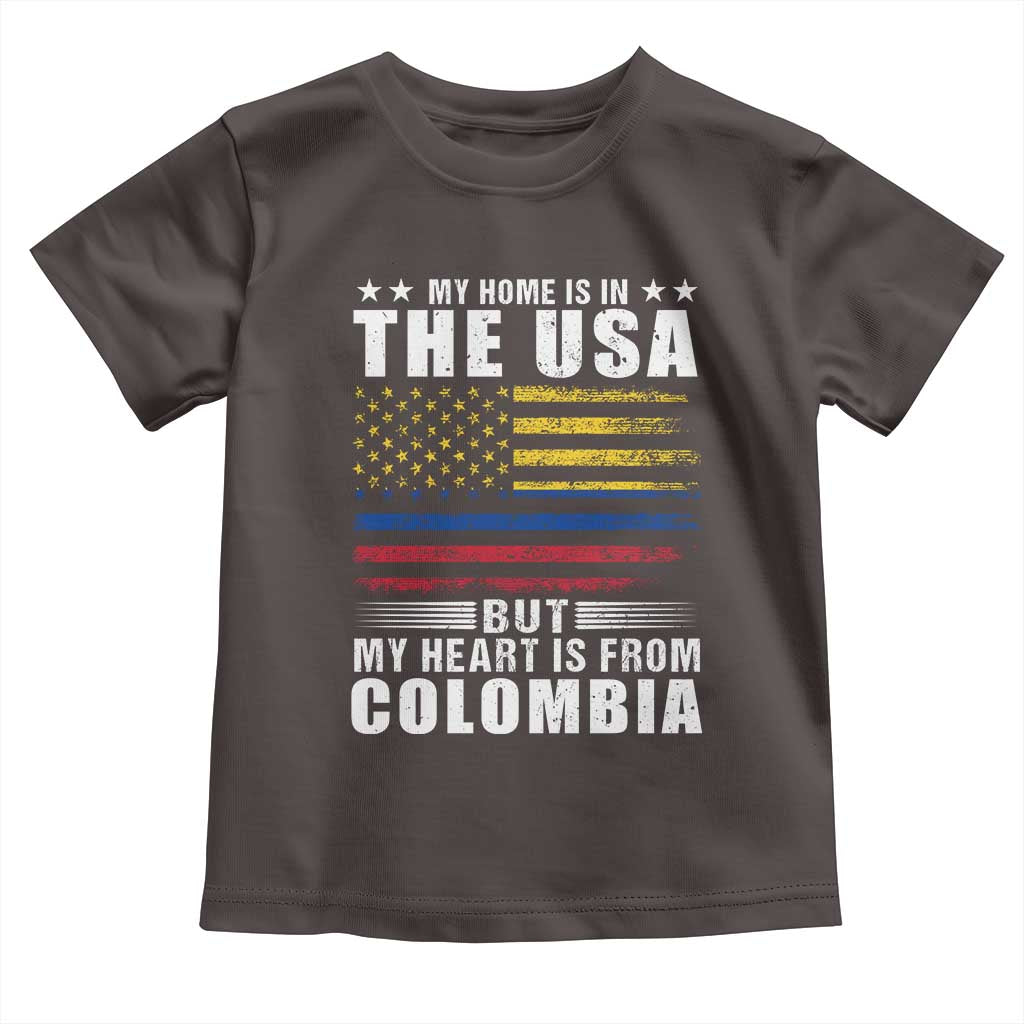 Colombian American Toddler T Shirt My Home Is In The USA But My Heart Is From Colombia TS09 Dark Chocolate Print Your Wear