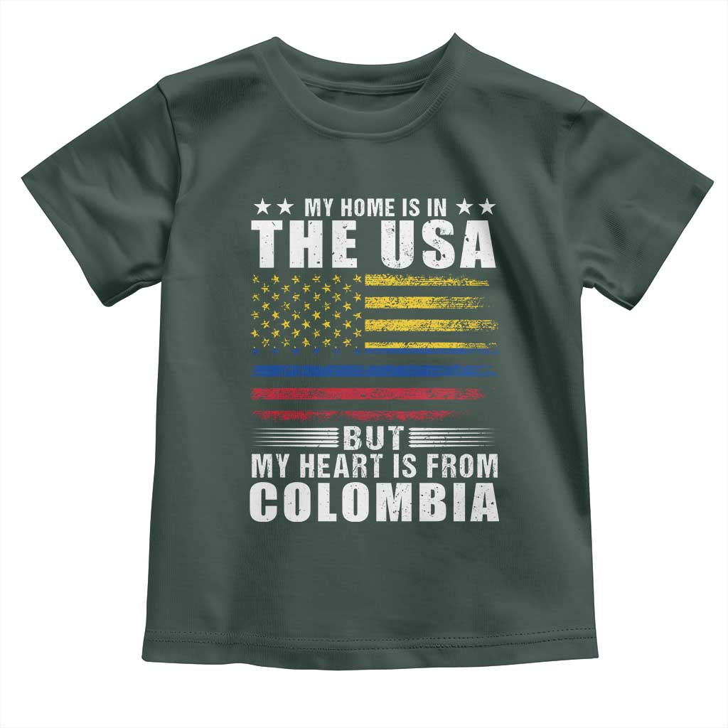 Colombian American Toddler T Shirt My Home Is In The USA But My Heart Is From Colombia TS09 Dark Forest Green Print Your Wear