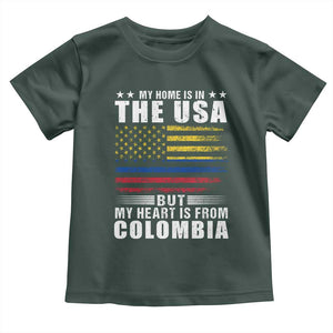 Colombian American Toddler T Shirt My Home Is In The USA But My Heart Is From Colombia TS09 Dark Forest Green Print Your Wear