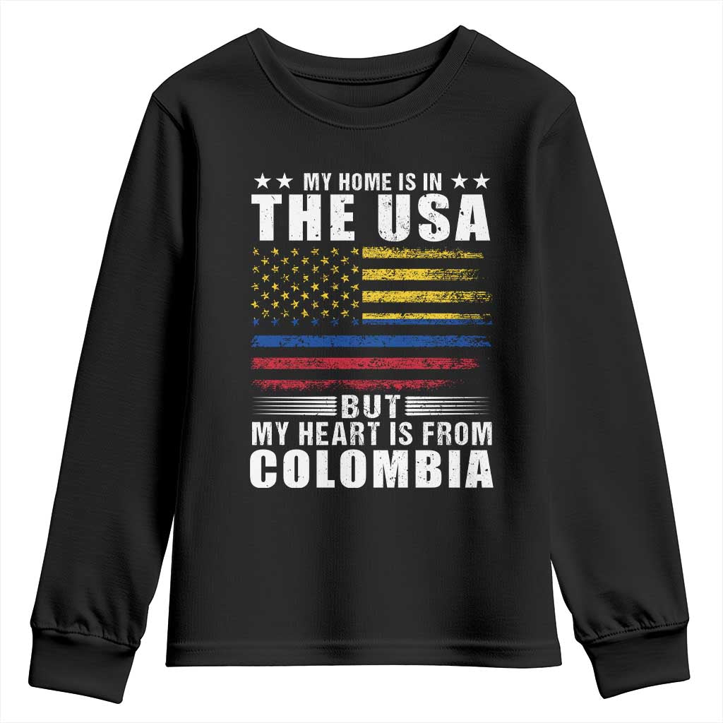 Colombian American Youth Sweatshirt My Home Is In The USA But My Heart Is From Colombia TS09 Black Print Your Wear