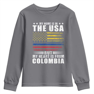 Colombian American Youth Sweatshirt My Home Is In The USA But My Heart Is From Colombia TS09 Charcoal Print Your Wear