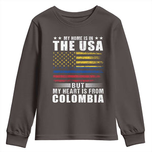 Colombian American Youth Sweatshirt My Home Is In The USA But My Heart Is From Colombia TS09 Dark Chocolate Print Your Wear
