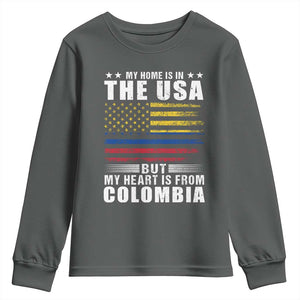 Colombian American Youth Sweatshirt My Home Is In The USA But My Heart Is From Colombia TS09 Dark Heather Print Your Wear