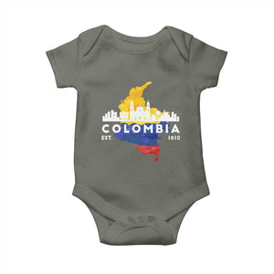 Colombian Pride Baby Onesie Colombia Est. 1810 TS09 Military Green Print Your Wear
