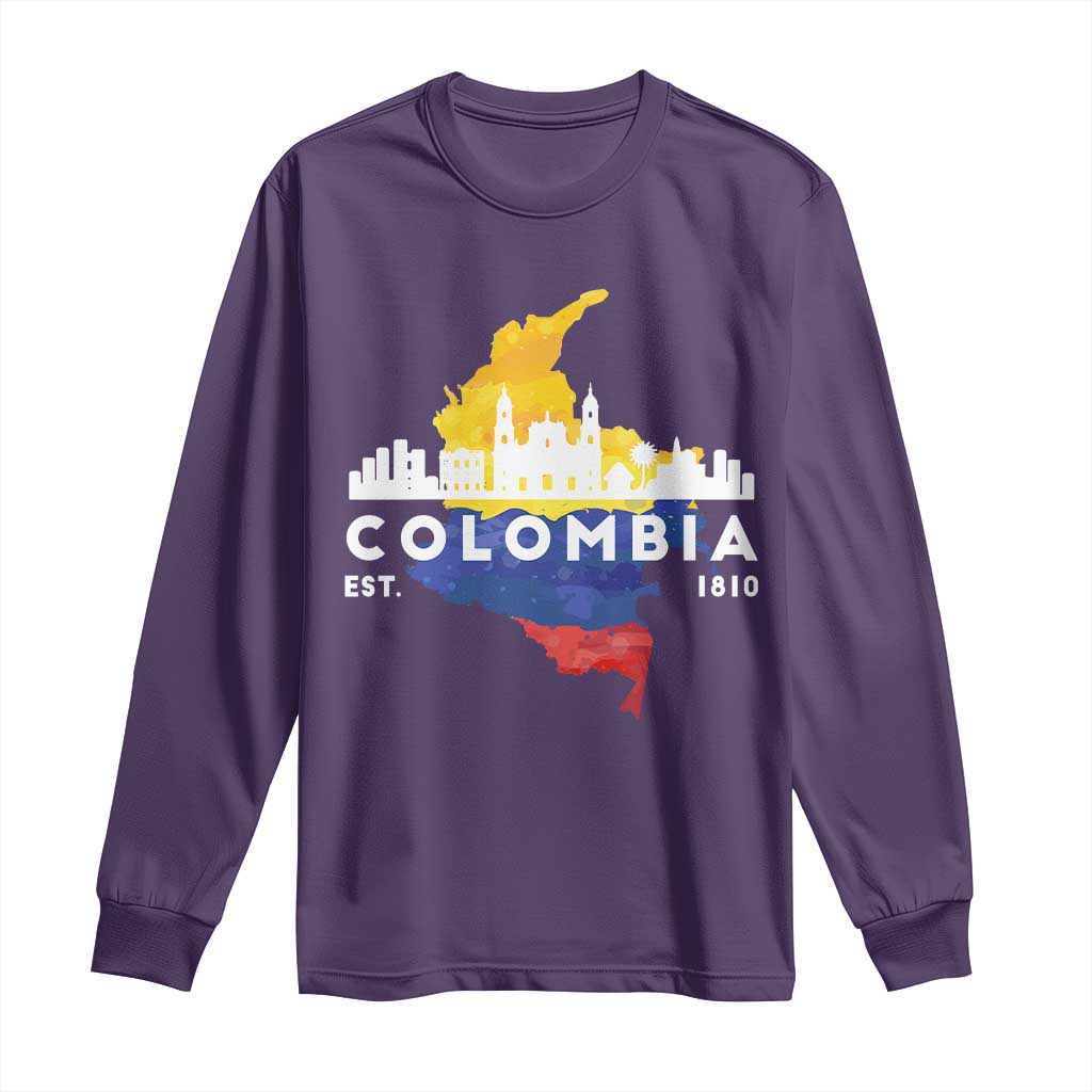 Colombian Pride Long Sleeve Shirt Colombia Est. 1810 TS09 Purple Print Your Wear