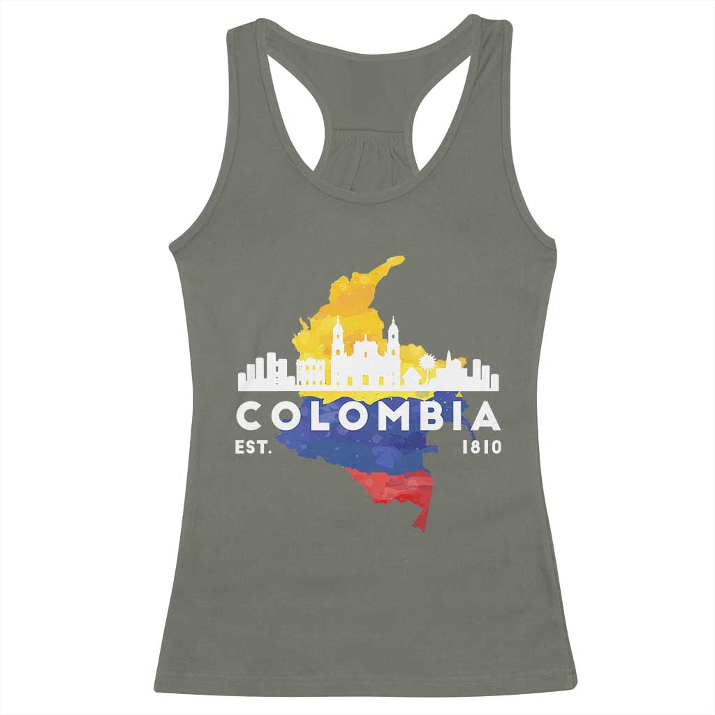 Colombian Pride Racerback Tank Top Colombia Est. 1810 TS09 Military Green Print Your Wear