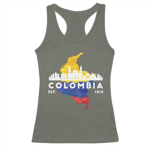 Colombian Pride Racerback Tank Top Colombia Est. 1810 TS09 Military Green Print Your Wear