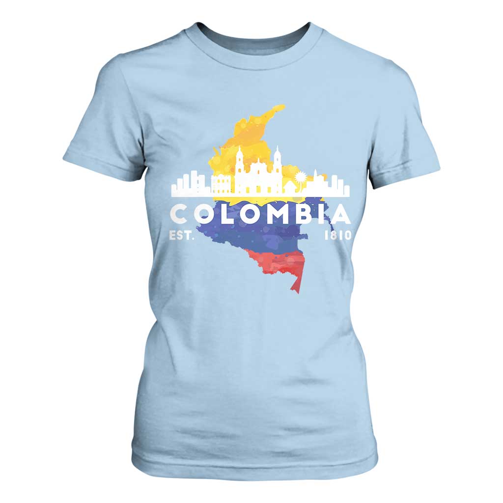 Colombian Pride T Shirt For Women Colombia Est. 1810 TS09 Light Blue Print Your Wear