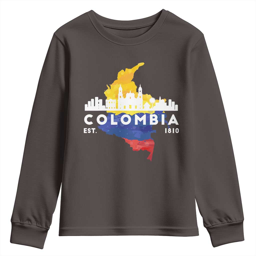 Colombian Pride Youth Sweatshirt Colombia Est. 1810 TS09 Dark Chocolate Print Your Wear
