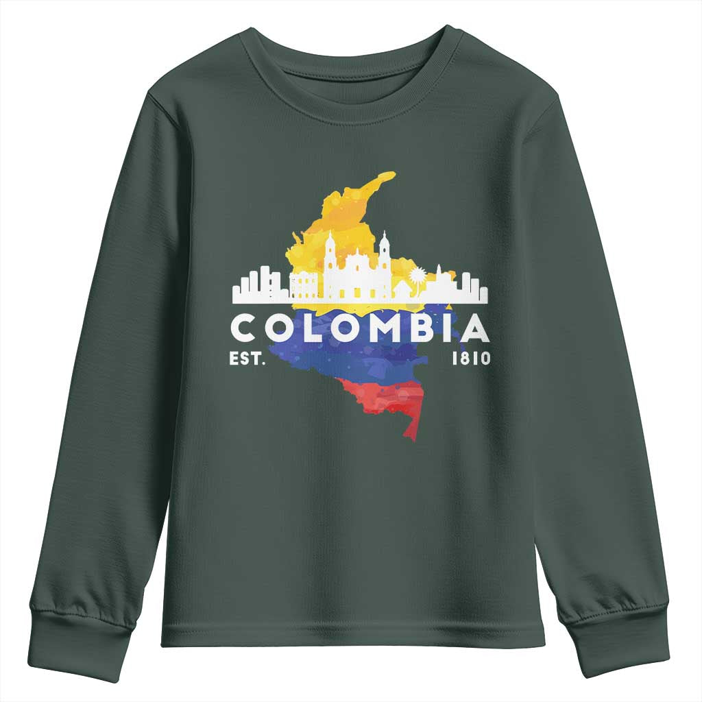 Colombian Pride Youth Sweatshirt Colombia Est. 1810 TS09 Dark Forest Green Print Your Wear