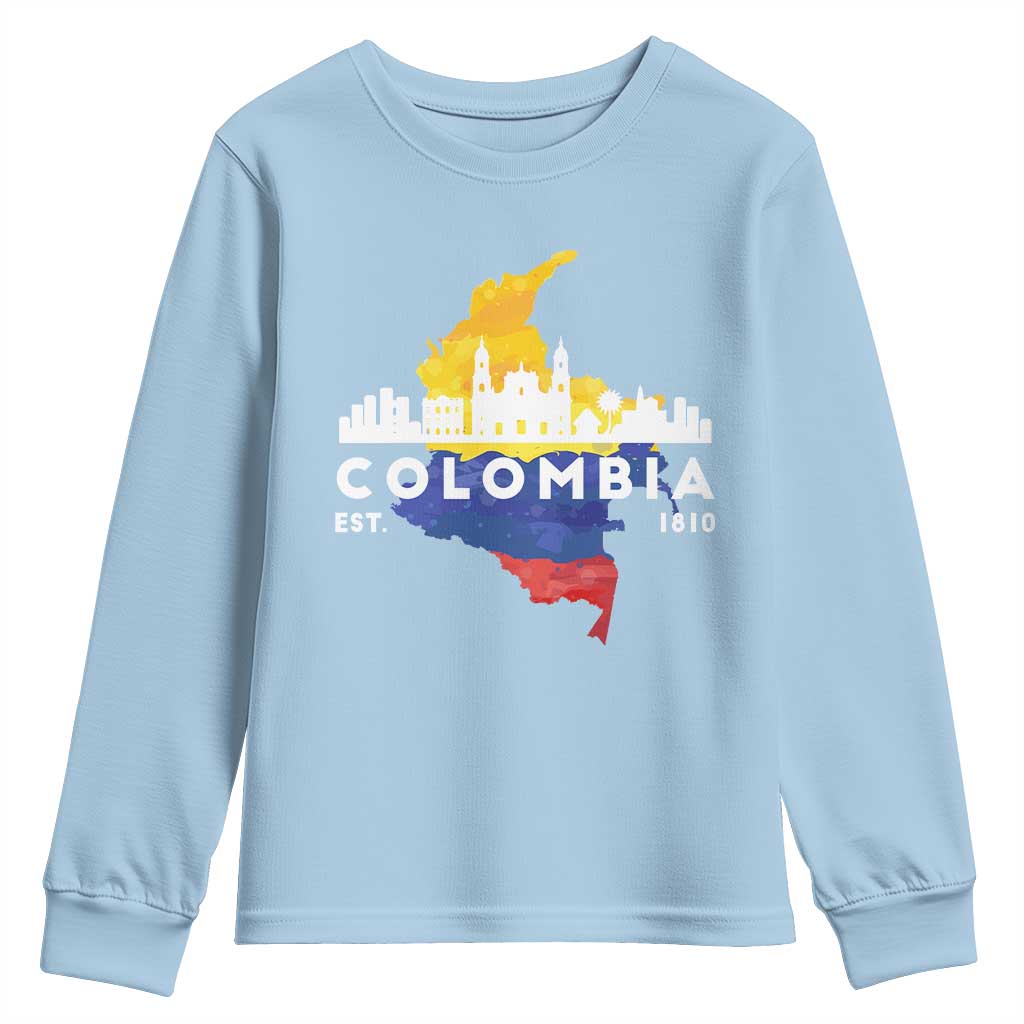 Colombian Pride Youth Sweatshirt Colombia Est. 1810 TS09 Light Blue Print Your Wear