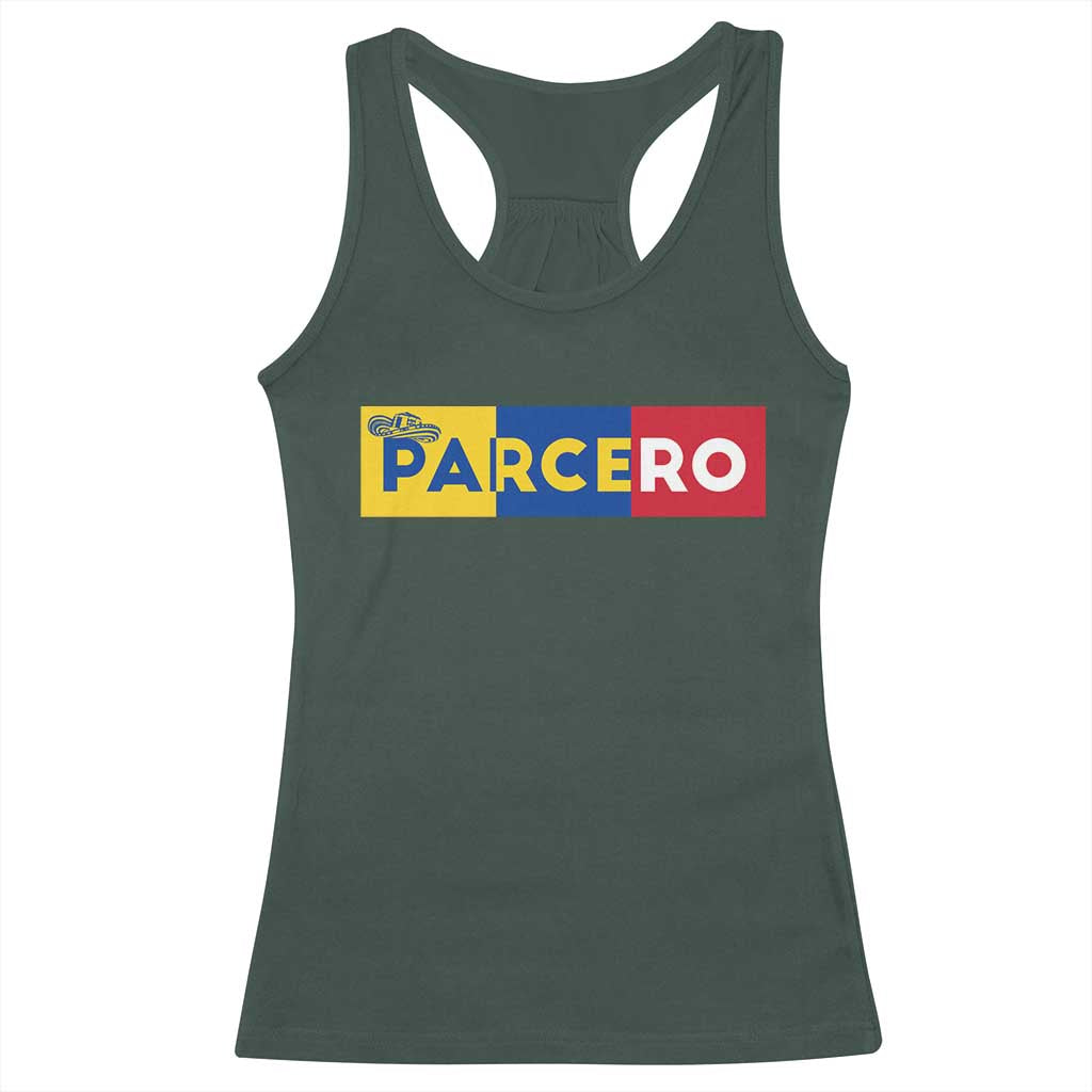 Funny Colombian Racerback Tank Top Parcero Colombia Slang Good Friend Buddy TS09 Dark Forest Green Print Your Wear