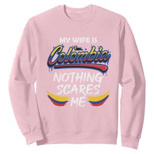Funny My Wife Is Colombian Sweatshirt Nothing Scares Me Colombia Flag TS09 Light Pink Print Your Wear