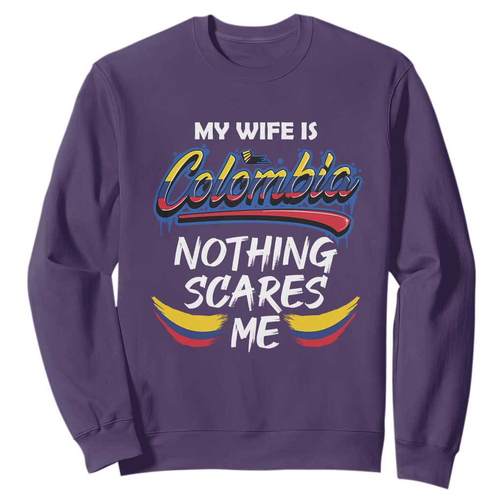 Funny My Wife Is Colombian Sweatshirt Nothing Scares Me Colombia Flag TS09 Purple Print Your Wear