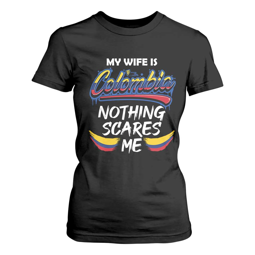 Funny My Wife Is Colombian T Shirt For Women Nothing Scares Me Colombia Flag TS09 Black Print Your Wear