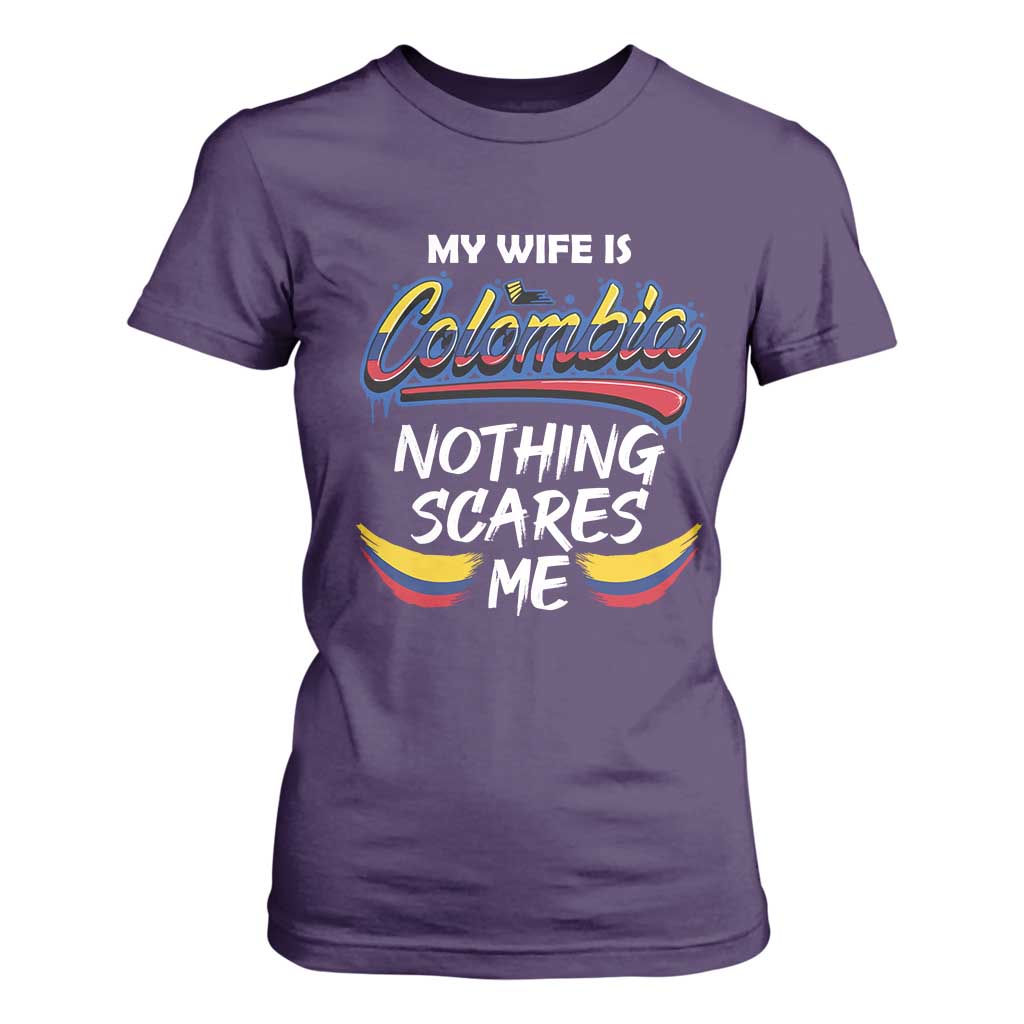 Funny My Wife Is Colombian T Shirt For Women Nothing Scares Me Colombia Flag TS09 Purple Print Your Wear