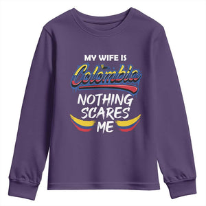 Funny My Wife Is Colombian Youth Sweatshirt Nothing Scares Me Colombia Flag TS09 Purple Print Your Wear