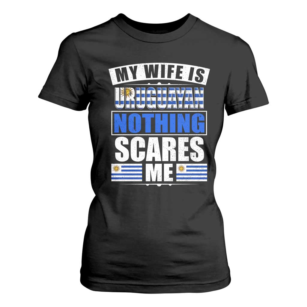 Funny My Wife Is Uruguayan T Shirt For Women Nothing Scares Me Uruguay Flag TS09 Black Print Your Wear