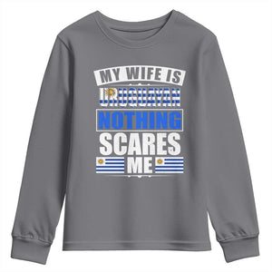 Funny My Wife Is Uruguayan Youth Sweatshirt Nothing Scares Me Uruguay Flag TS09 Charcoal Print Your Wear