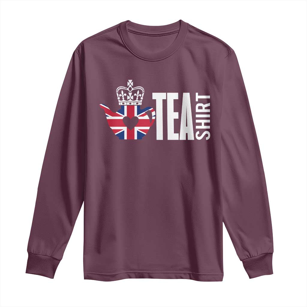 Funny English Tea UK Flag Long Sleeve Shirt TS09 Maroon Print Your Wear