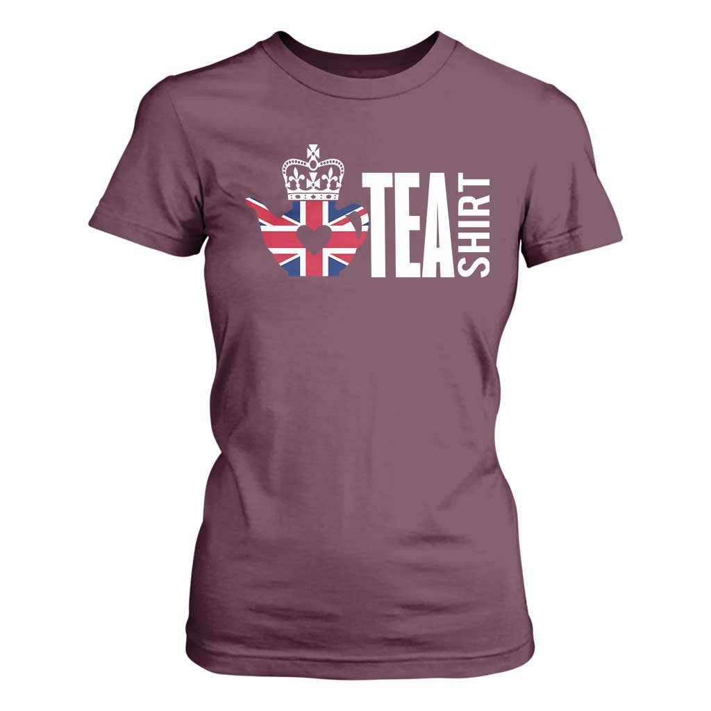 Funny English Tea UK Flag T Shirt For Women TS09 Maroon Print Your Wear