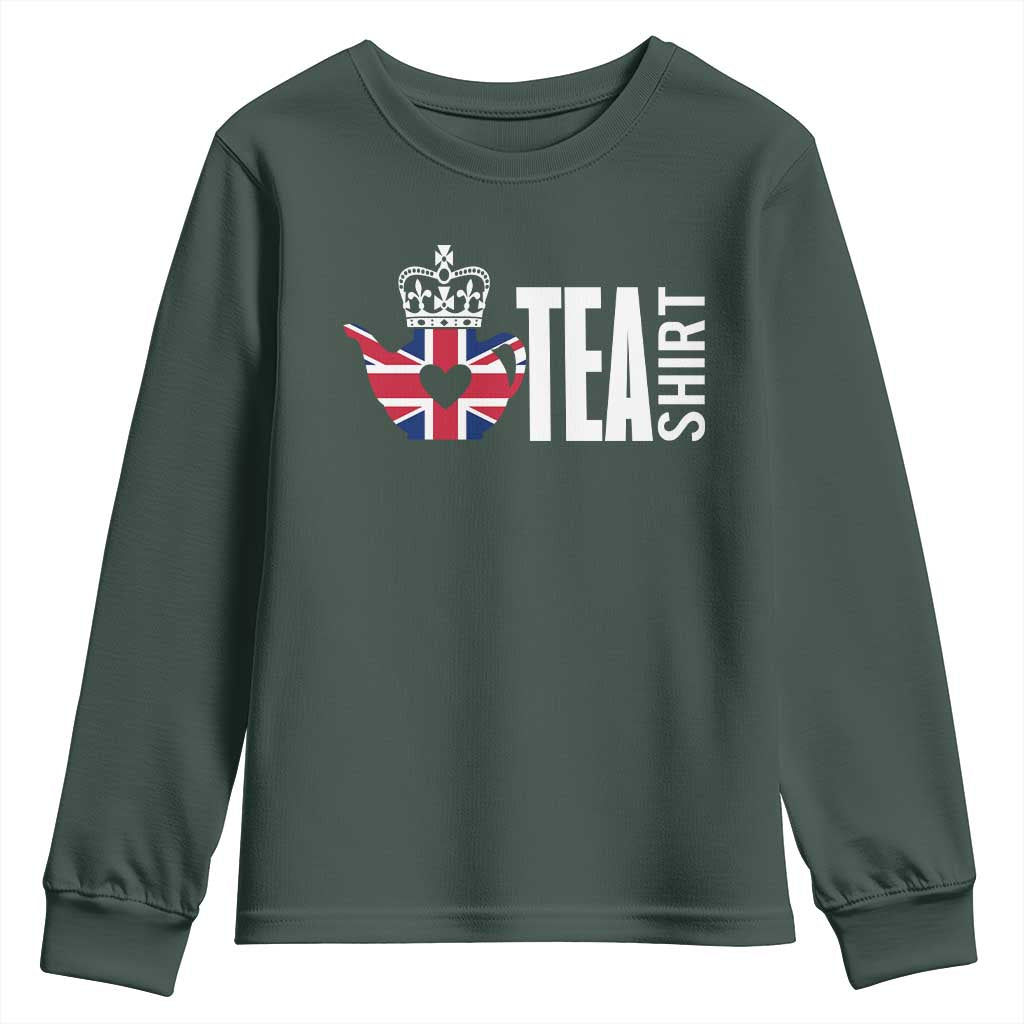 Funny English Tea UK Flag Youth Sweatshirt TS09 Dark Forest Green Print Your Wear