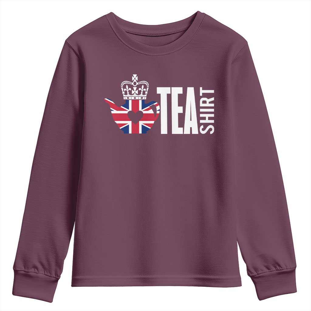 Funny English Tea UK Flag Youth Sweatshirt TS09 Maroon Print Your Wear